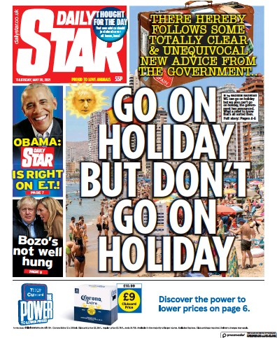 Daily Star (UK) Newspaper Front Page for 20 May 2021