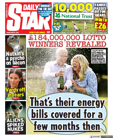 Daily Star (UK) Newspaper Front Page for 20 May 2022