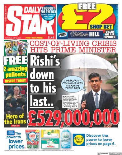 Daily Star (UK) Newspaper Front Page for 20 May 2023