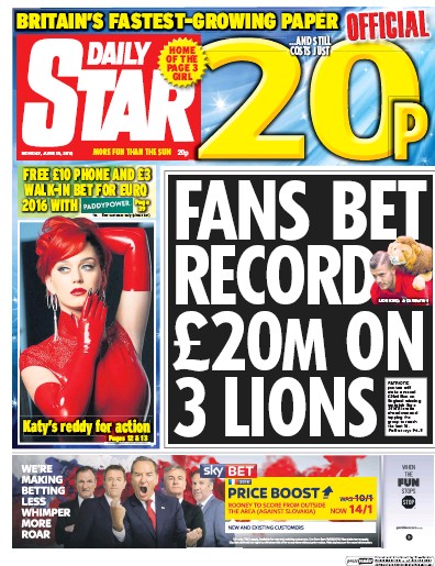 Daily Star Newspaper Front Page for 20 June 2016