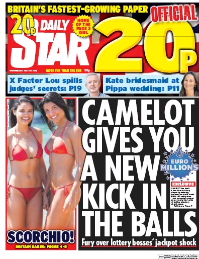 Daily Star Newspaper Front Page for 20 July 2016
