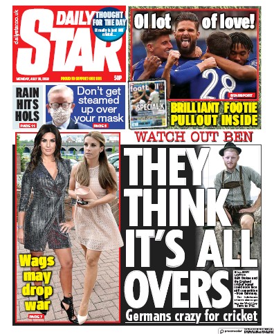 Daily Star Newspaper Front Page for 20 July 2020