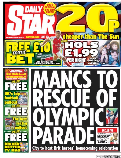 Daily Star Newspaper Front Page for 20 August 2016