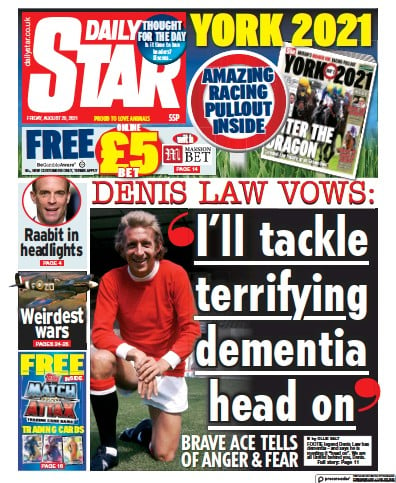 Daily Star (UK) Newspaper Front Page for 20 August 2021