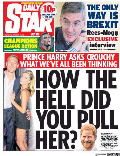 Daily Star (UK) Newspaper Front Page for 20 September 2018