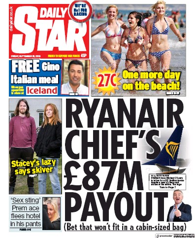 Daily Star Newspaper Front Page for 20 September 2019