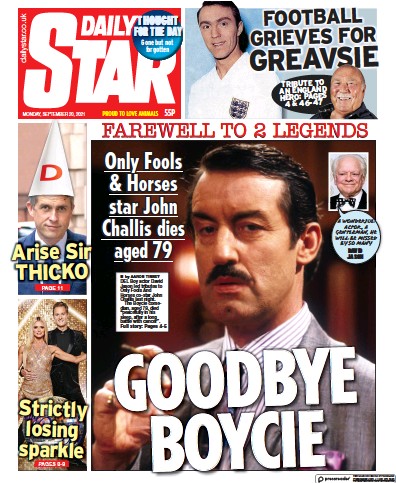 Daily Star (UK) Newspaper Front Page for 20 September 2021