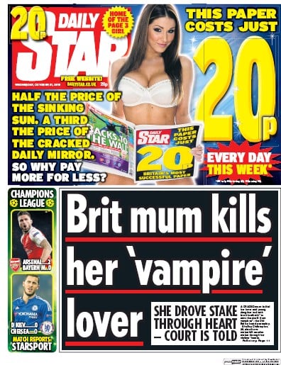 Daily Star Newspaper Front Page for 21 October 2015
