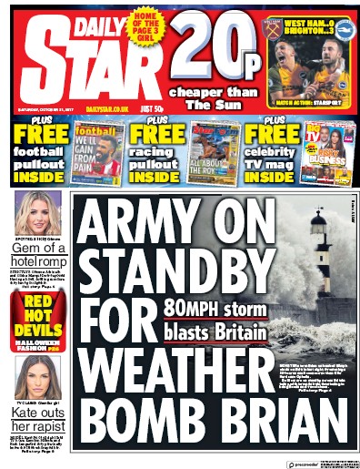 Daily Star Newspaper Front Page for 21 October 2017