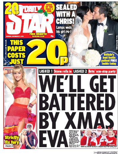 Daily Star (UK) Newspaper Front Page for 21 December 2015