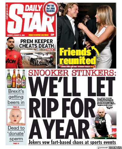Daily Star (UK) Newspaper Front Page for 21 January 2020