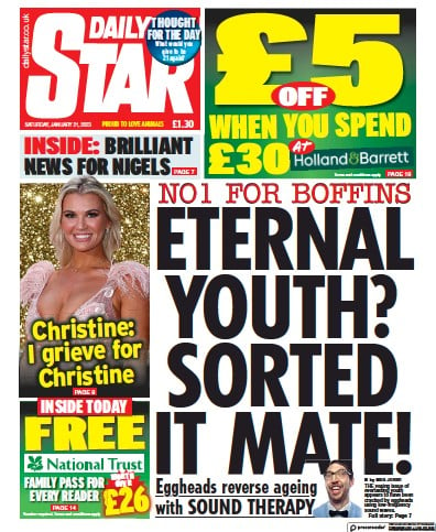 Daily Star (UK) Newspaper Front Page for 21 January 2023