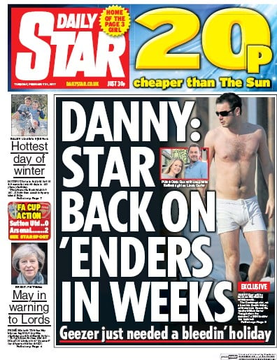 Daily Star Newspaper Front Page for 21 February 2017