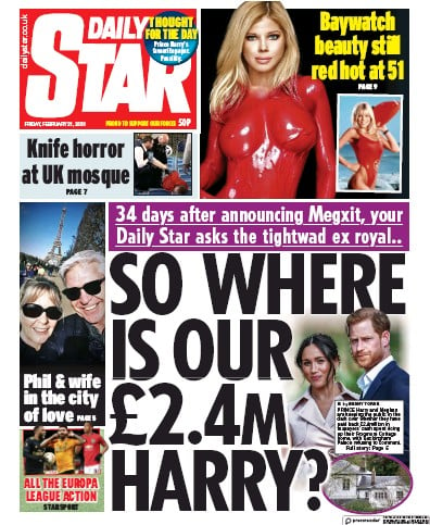 Daily Star Newspaper Front Page for 21 February 2020