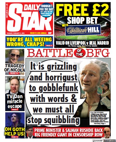 Daily Star (UK) Newspaper Front Page for 21 February 2023