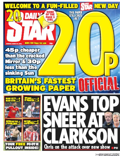 Daily Star Newspaper Front Page for 21 March 2016