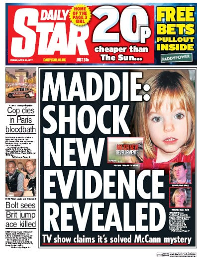 Daily Star Newspaper Front Page for 21 April 2017