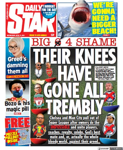 Daily Star (UK) Newspaper Front Page for 21 April 2021