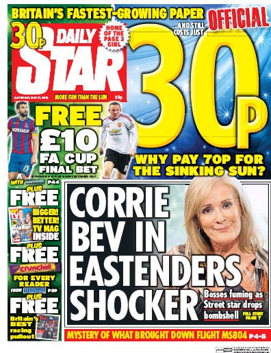 Daily Star Newspaper Front Page for 21 May 2016