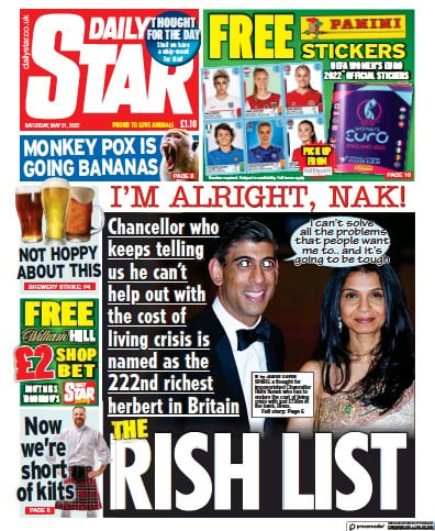 Daily Star (UK) Newspaper Front Page for 21 May 2022