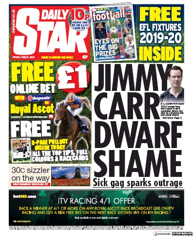 Daily Star Newspaper Front Page for 21 June 2019