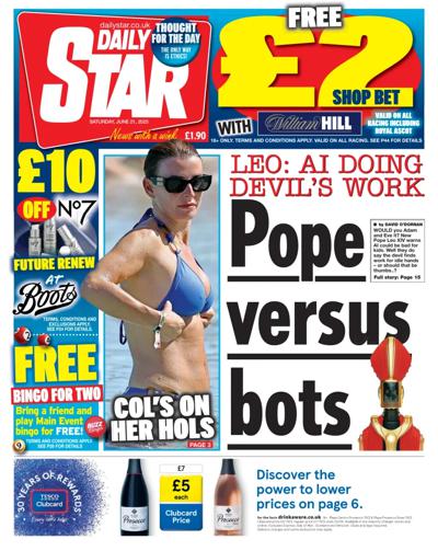 Daily Star (UK) Newspaper Front Page for 21 June 2025