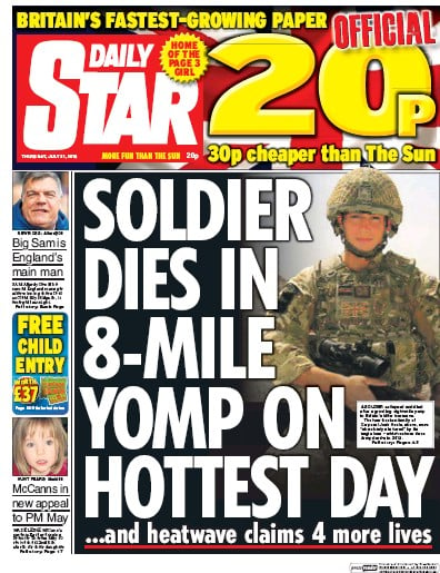 Daily Star Newspaper Front Page for 21 July 2016