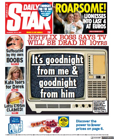 Daily Star Newspaper Front Page for 21 July 2022