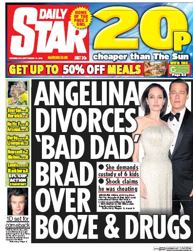 Daily Star Newspaper Front Page for 21 September 2016