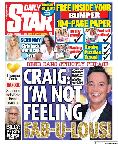 Daily Star (UK) Newspaper Front Page for 21 September 2019