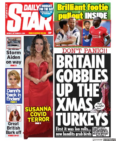 Daily Star (UK) Newspaper Front Page for 21 September 2020