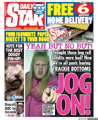 Daily Star (UK) Newspaper Front Page for 22 October 2020