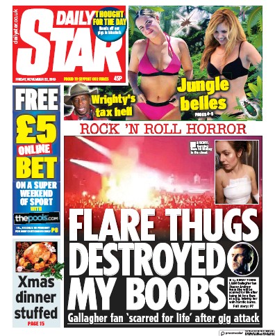 Daily Star (UK) Newspaper Front Page for 22 November 2019