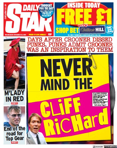 Daily Star (UK) Newspaper Front Page for 22 November 2023