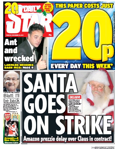 Daily Star Newspaper Front Page for 22 December 2015
