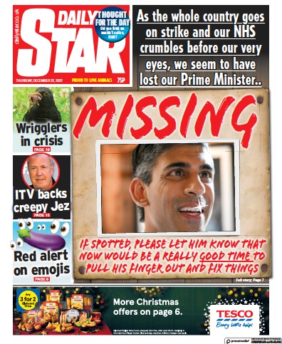 Daily Star Newspaper Front Page for 22 December 2022