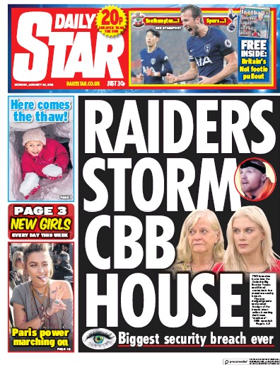 Daily Star Newspaper Front Page for 22 January 2018