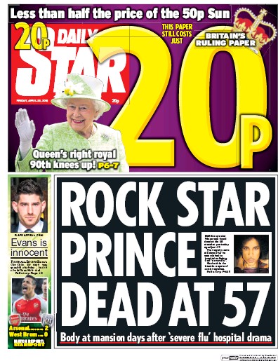 Daily Star Newspaper Front Page for 22 April 2016