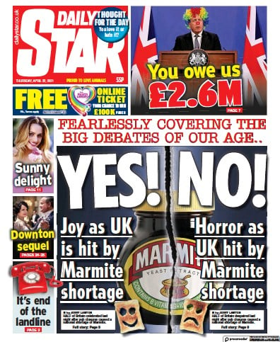 Daily Star (UK) Newspaper Front Page for 22 April 2021