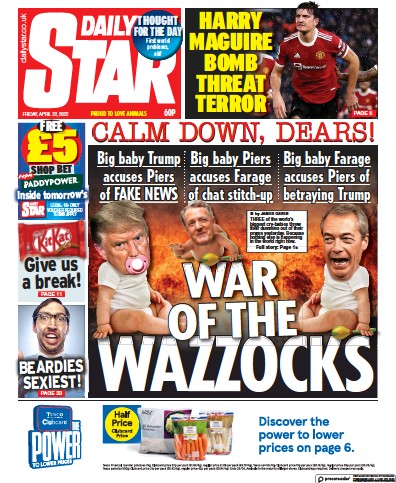 Daily Star (UK) Newspaper Front Page for 22 April 2022