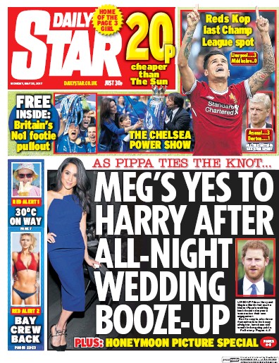 Daily Star (UK) Newspaper Front Page for 22 May 2017