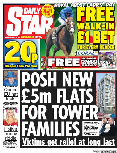 Daily Star (UK) Newspaper Front Page for 22 June 2017