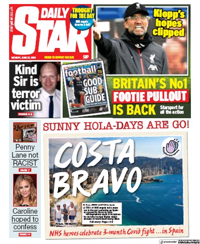 Daily Star Newspaper Front Page for 22 June 2020