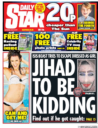 Daily Star Newspaper Front Page for 22 July 2017