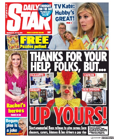 Daily Star (UK) Newspaper Front Page for 22 July 2020