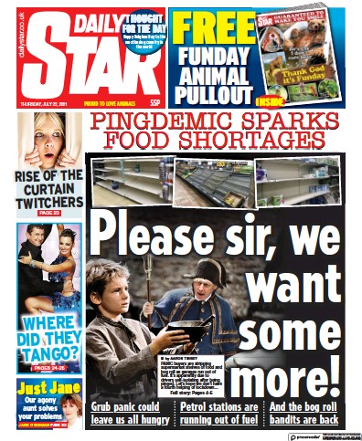 Daily Star (UK) Newspaper Front Page for 22 July 2021