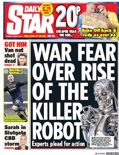 Daily Star Newspaper Front Page for 22 August 2017