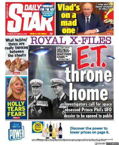 Daily Star (UK) Newspaper Front Page for 22 September 2022