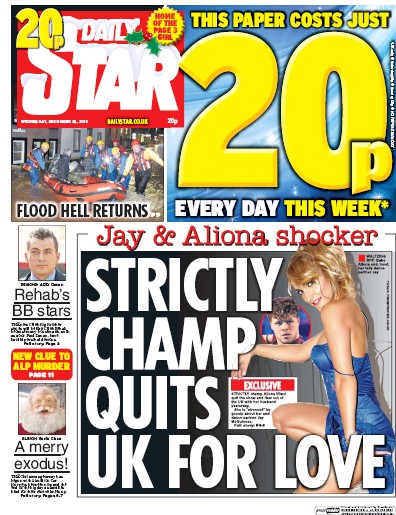 Daily Star (UK) Newspaper Front Page for 23 December 2015