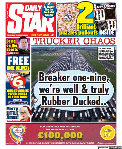 Daily Star Newspaper Front Page for 23 December 2020